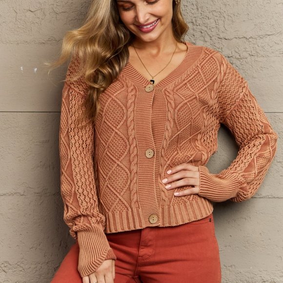 HEYSON Sweaters Heyson Soft Focus Full Size Wash Cable Knit